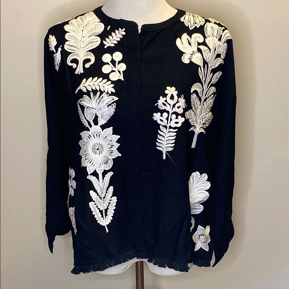 Elegant Black and White Embroidered Blouse